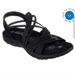 Skechers Women's Reggae Black Slim Sandals Sunny side Memory Foam Size 7‎